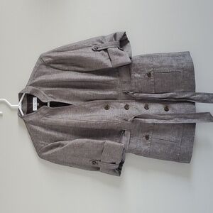 Calvin Klein Women's Taupe Jacket Blazer Safari Button Front Tie Roll Sleeve 6